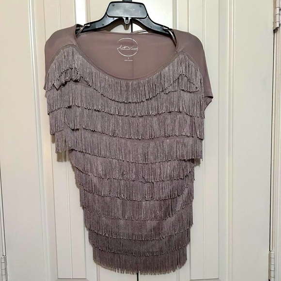 Women's Tan Color Fringe Design Top in Size Small by International Concepts - Picture 3 of 3